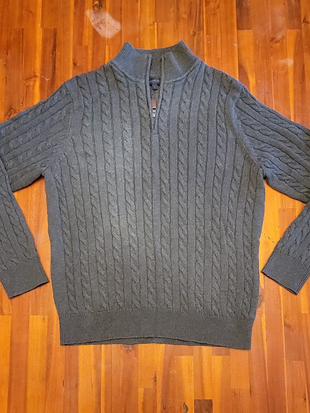 Denver Hayes Quarter-Zip Cable Knit Sweater Gray Large